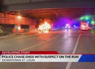 Fiery Police Chase Crash in Downtown St. Louis: Suspect on the Run news-02122024-155457